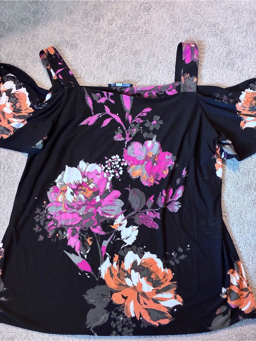 INC Cold-Shoulder Black with Pink & Orange Floral Print and bling